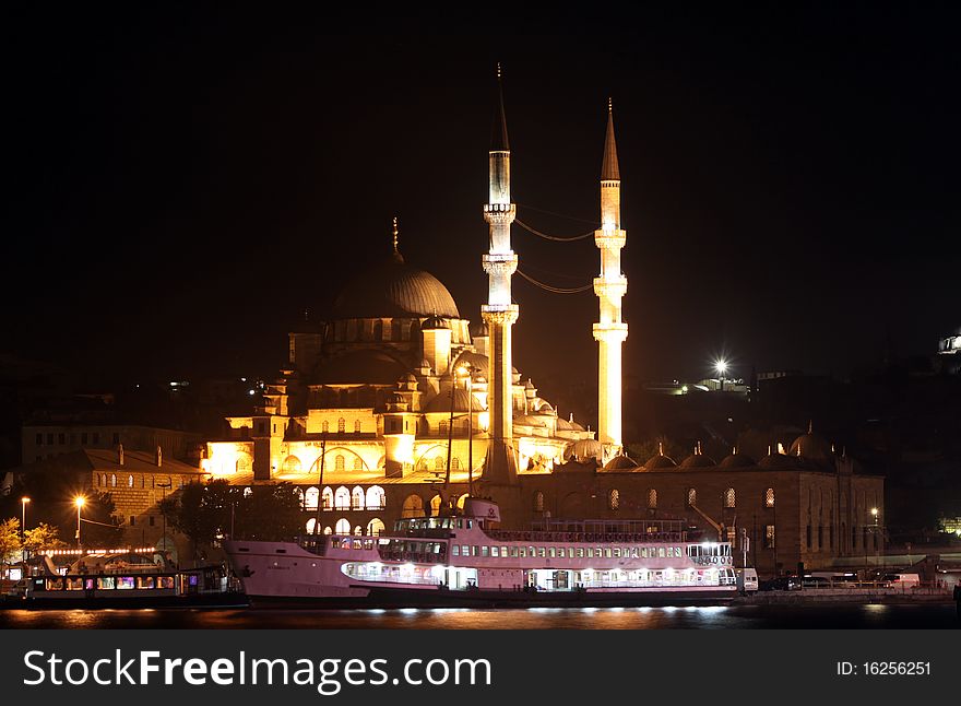 A view of Eminonu Mosque is seem from sea. A view of Eminonu Mosque is seem from sea.