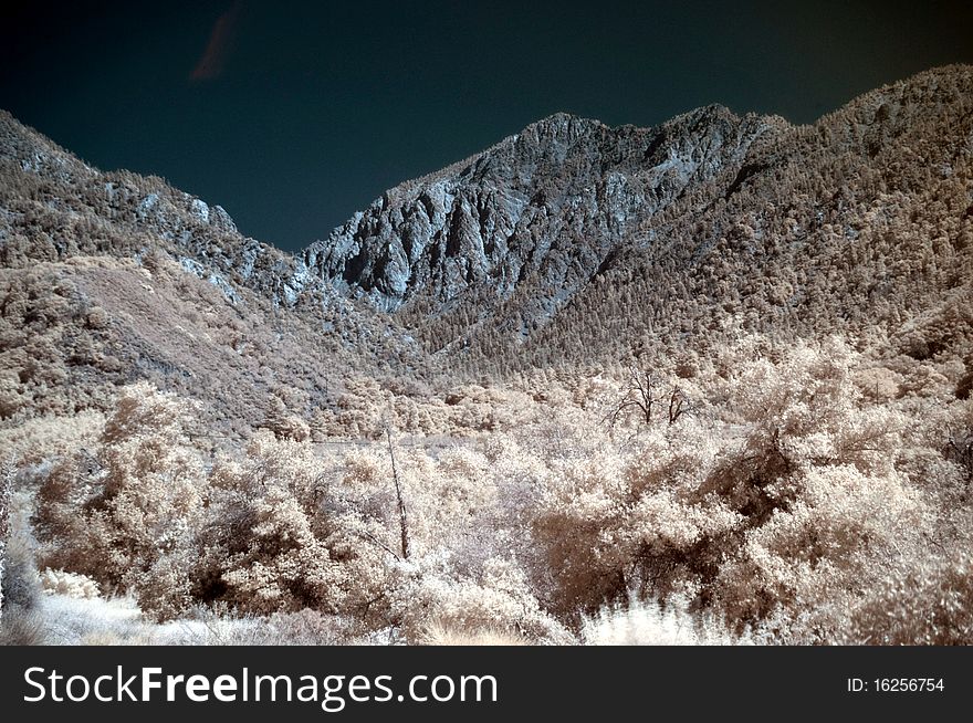 Infrared image of mountains and forest in southern california. Infrared image of mountains and forest in southern california