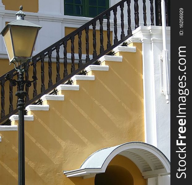 Interplay of light and shadows on this stairway in Willemstad, Curacao. Interplay of light and shadows on this stairway in Willemstad, Curacao