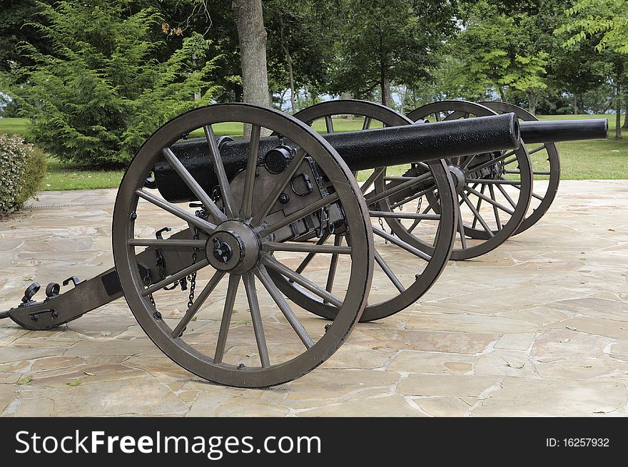 Two vintage cannons in the civil war