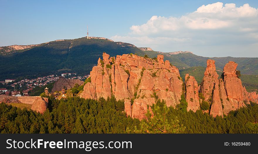 View of the famous Belogradchik rocks, castle, and town in Bulgaria. View of the famous Belogradchik rocks, castle, and town in Bulgaria.