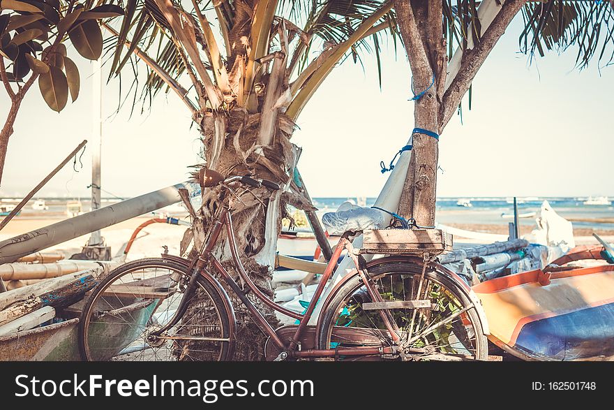 Vintage Retro Bicycle on the beach. Bali island.