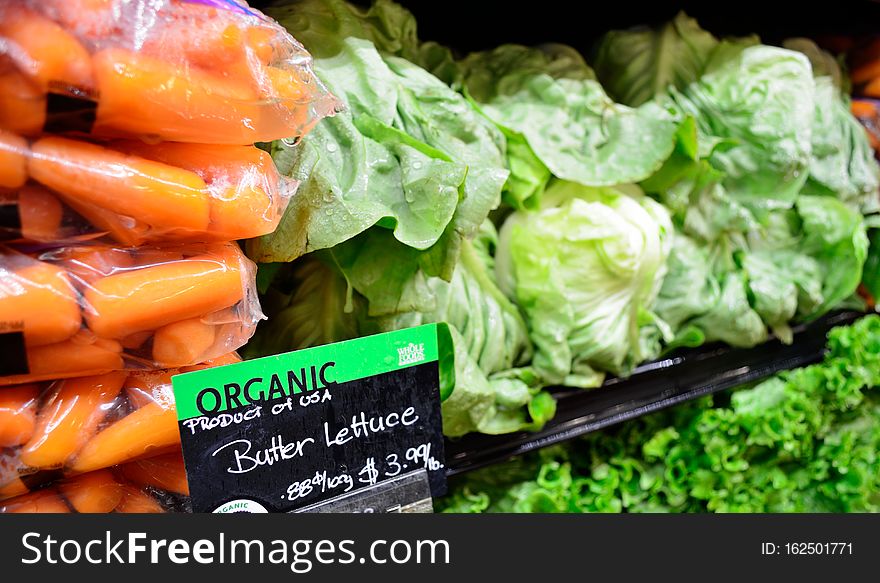Organic Vegetables in a grocery store.