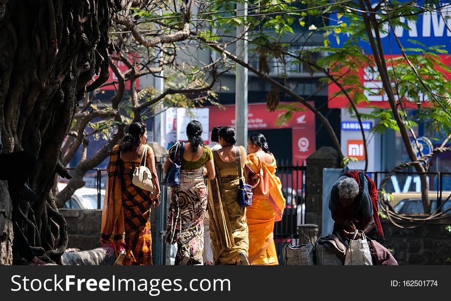 Group Of Indian Womens Leaving From The Temple