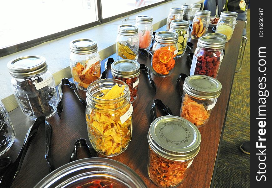 Jars of dried fruits and vegetables