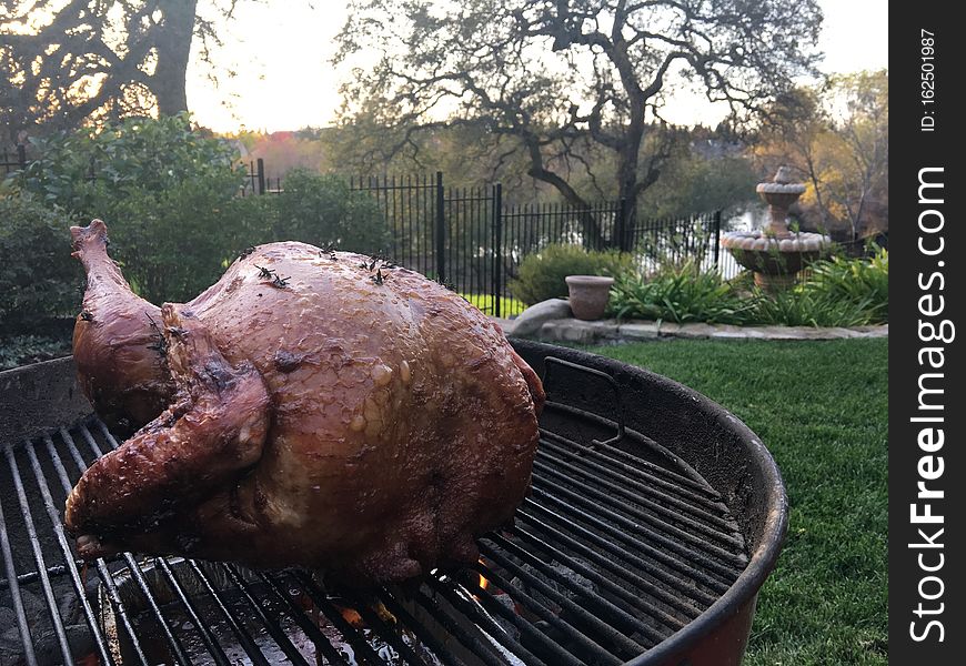 Grilling the turkey