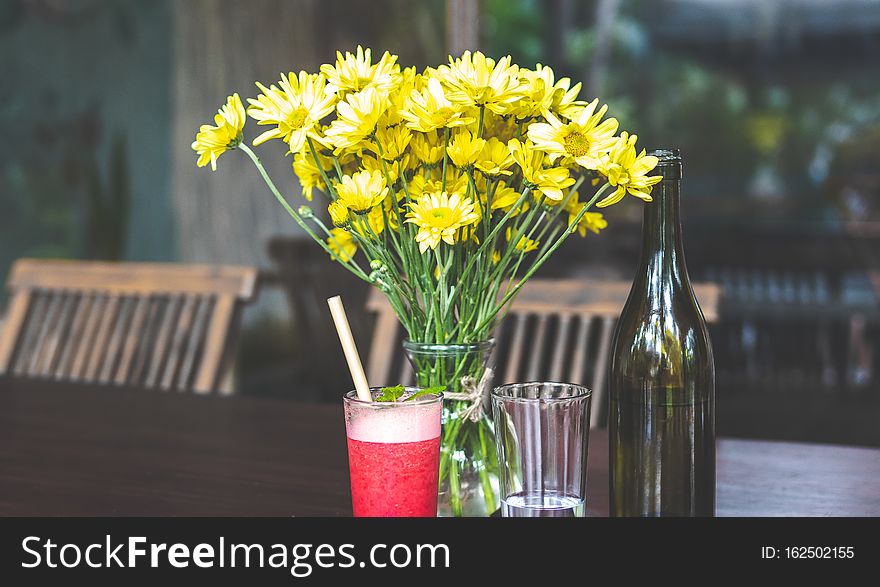 Raspberry Lemonade On A Wooden Table. Iced Summer Drink.