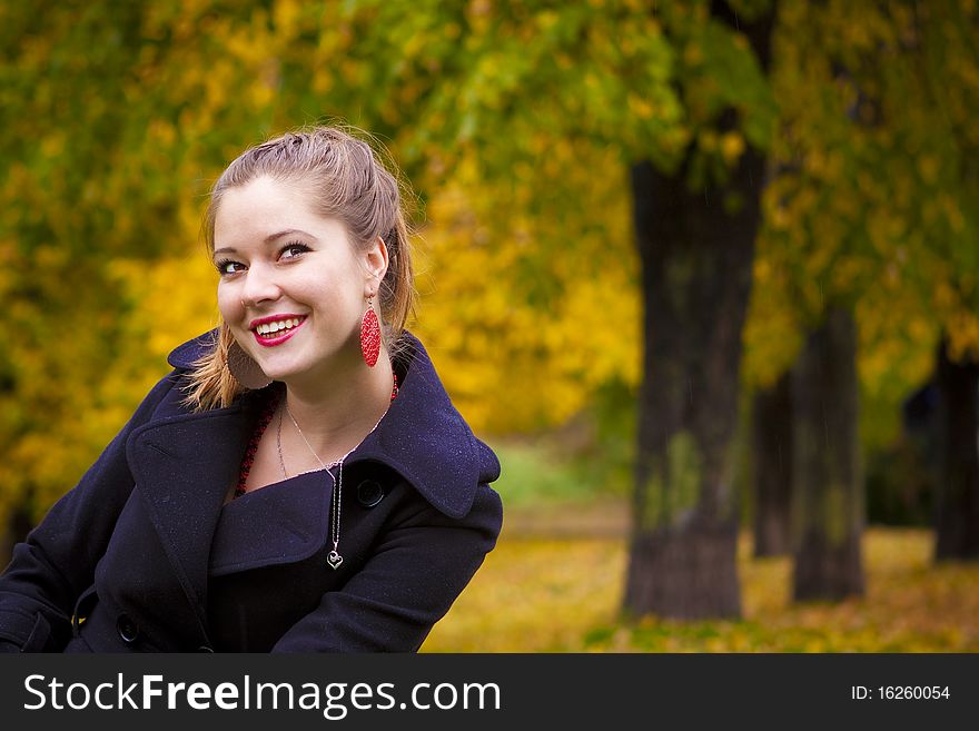 Golden Russian autumn with a beautiful happy girl. Golden Russian autumn with a beautiful happy girl