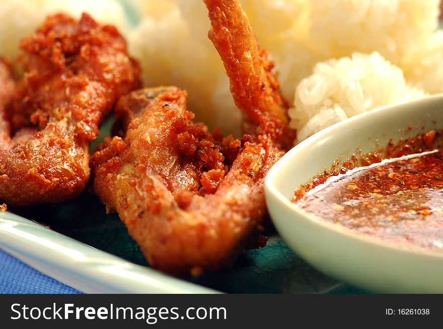 Fried chicken and  sticky rice