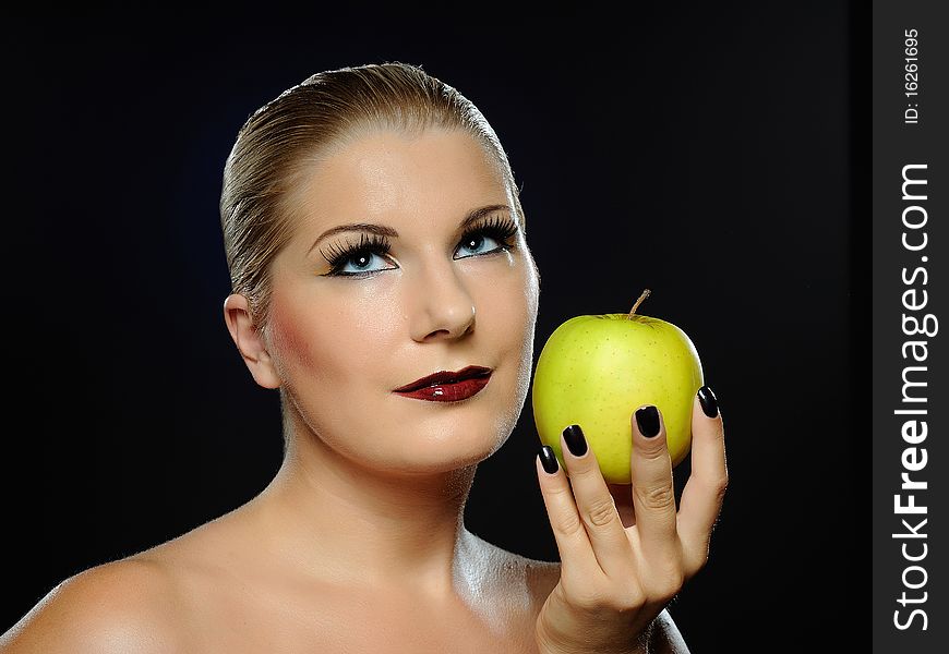 Beautiful Woman With Bright Make-up,apple