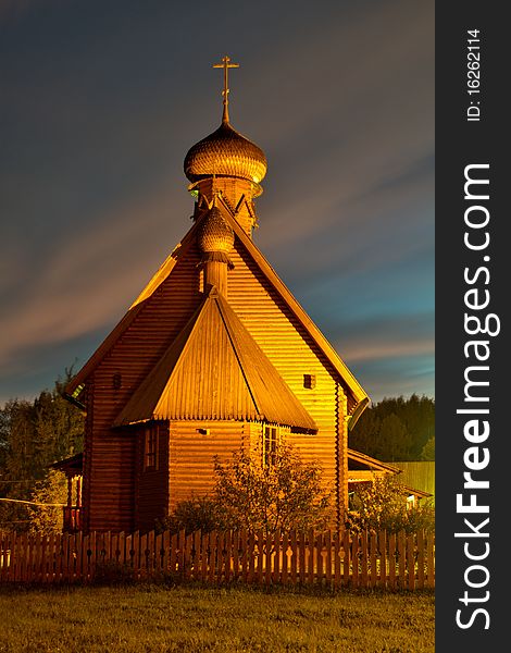 On a photo the wooden church is represented.
