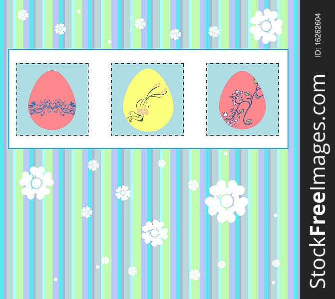 Vector illustration of funky Vintage Gift card with cool color Easter Eggs