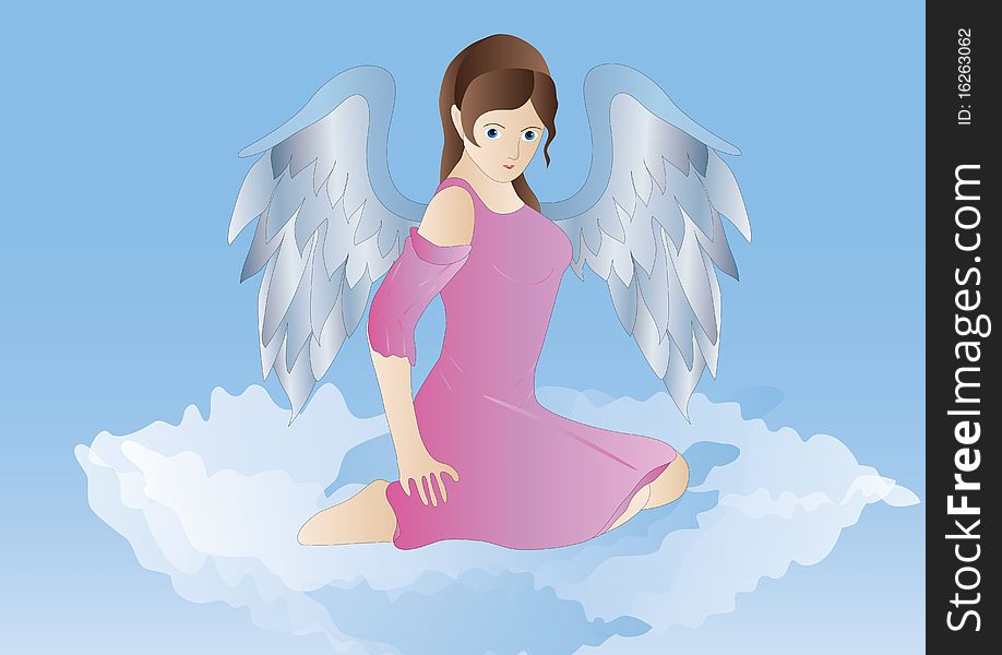 Illustration of an angel on light blue background