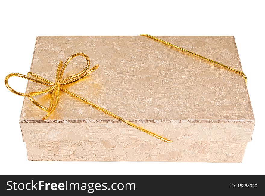 Gift boxes with gold ribbon isolated on white background