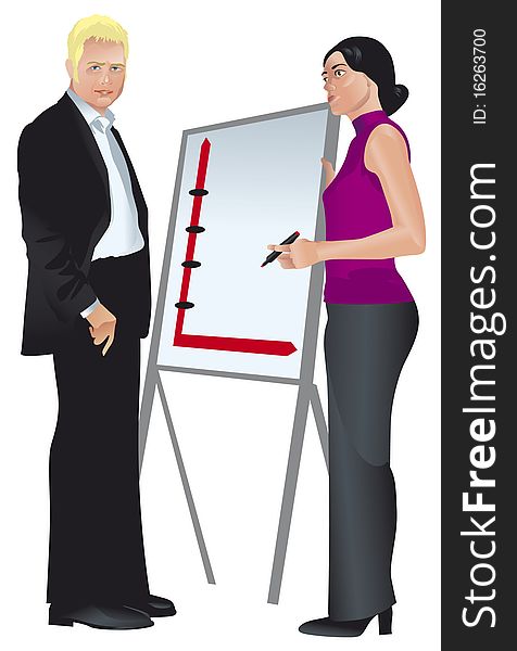 Vector illustration painted colorfull businessmeeting businessman and businesswoman have a business conversation