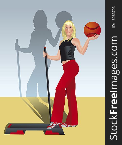 Vector illustration about aerobics and fitness
pretty girl doing exercises with the body bar, the ball and the step. Vector illustration about aerobics and fitness
pretty girl doing exercises with the body bar, the ball and the step