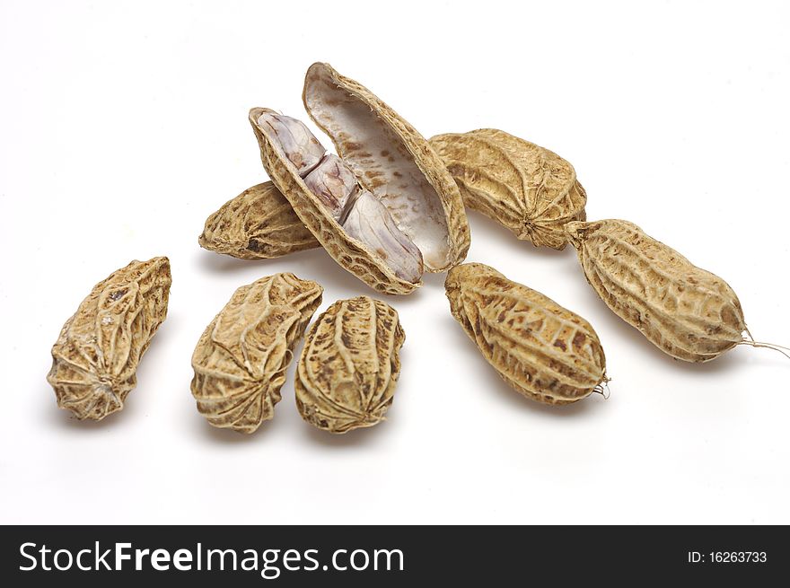 8 boil peanuts on white background.