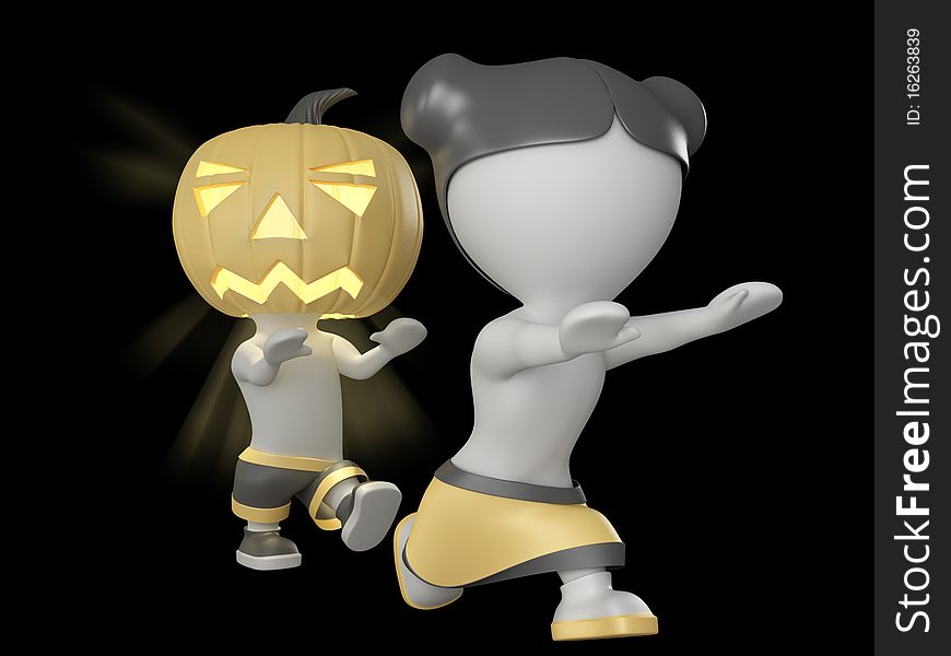 Halloween boy and girl. 3D illustration.