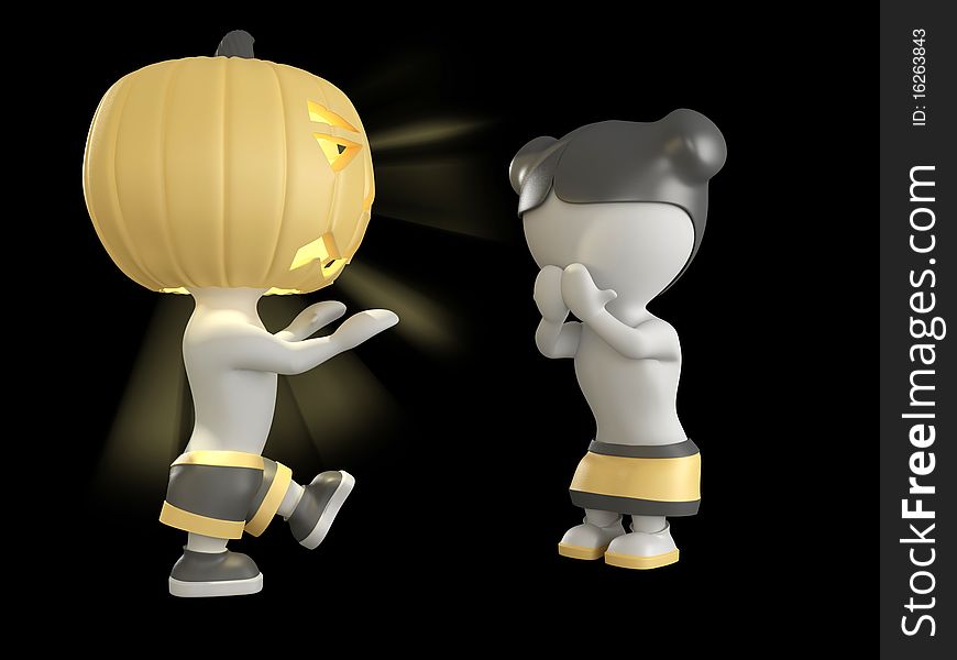 Halloween boy and girl. 3D illustration.