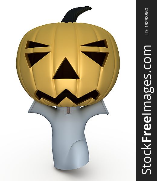 Halloween boy with pumpkin on white background. 3D illustration. Halloween boy with pumpkin on white background. 3D illustration.