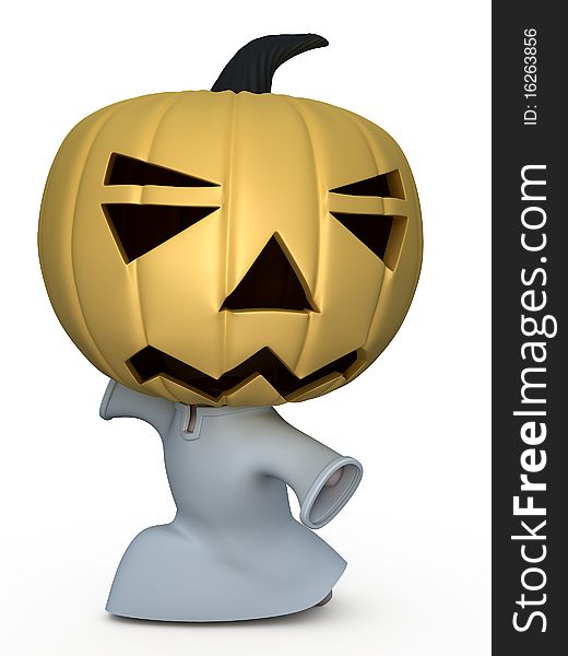 Halloween boy with pumpkin on white background. 3D illustration. Halloween boy with pumpkin on white background. 3D illustration.