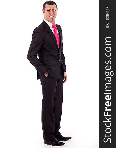 Stylish business man posing to the camera on a white isolated background