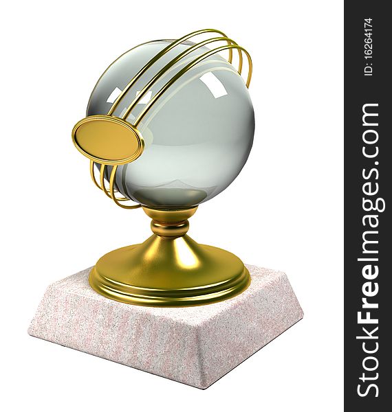Gold cup on a marble pedestal. Gold cup on a marble pedestal