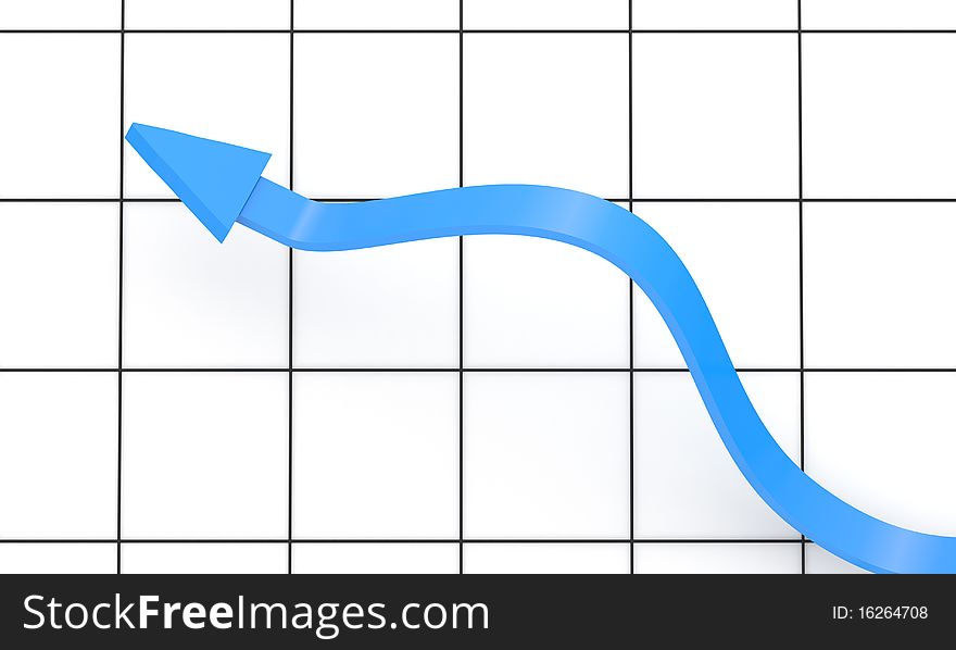 Blue arrow moving up on chart background. Blue arrow moving up on chart background