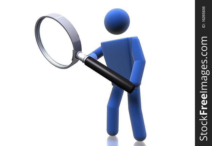 3D figure with a magnifying glass searching