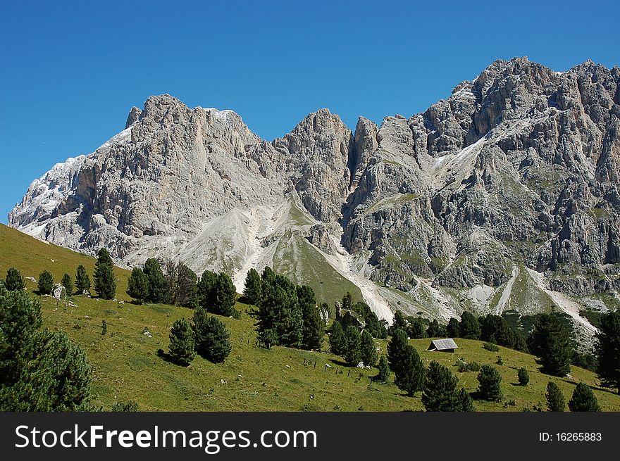 Scenic mountain landscape in Italian dolomites - Fassa Valley. Scenic mountain landscape in Italian dolomites - Fassa Valley.