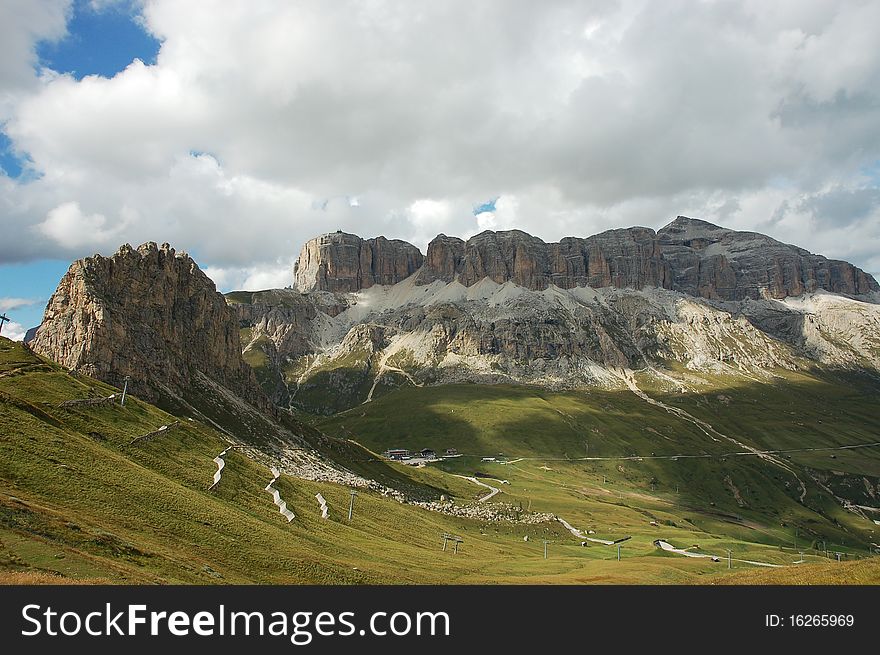 Sella Group situated in Val di Fassa in Italian Dolomites with highest point Piz Boe - 3152m. Sella Group situated in Val di Fassa in Italian Dolomites with highest point Piz Boe - 3152m.