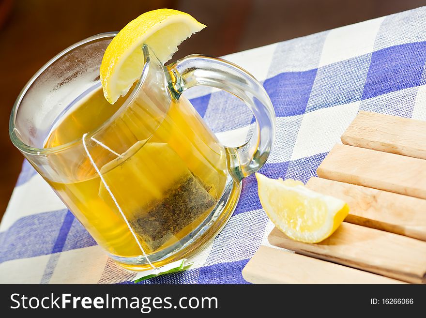 Green tea healthy drink and lemon