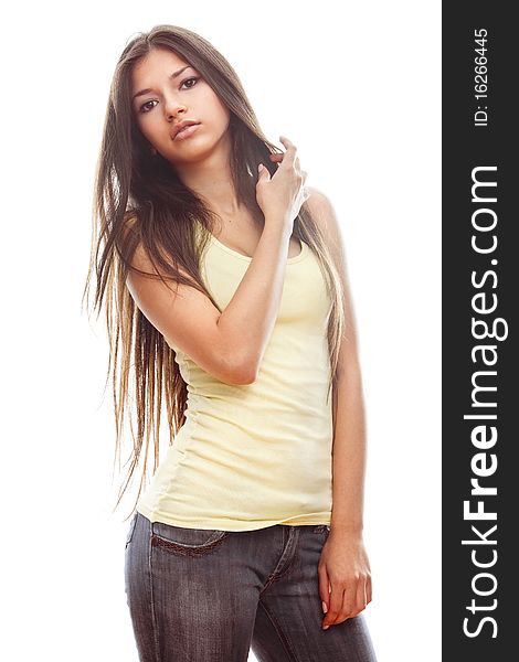 Portrait of a beautiful young woman with long hair. Portrait of a beautiful young woman with long hair
