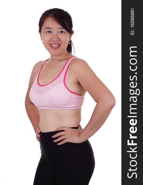 An Asian woman in fitness attire. An Asian woman in fitness attire