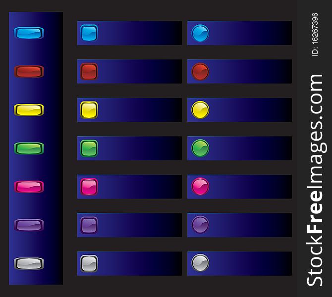 Set of multicolor buttons on a dark blue background