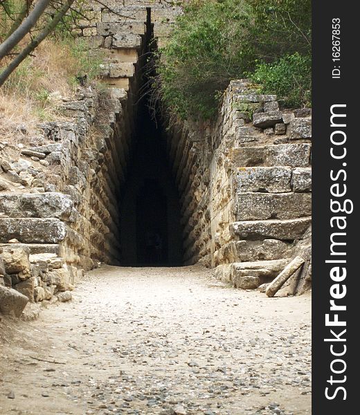 Entrance to King's Barrow Melek-Cesme, Bosphorus King. Crimea. Ukraine. 2 century BC