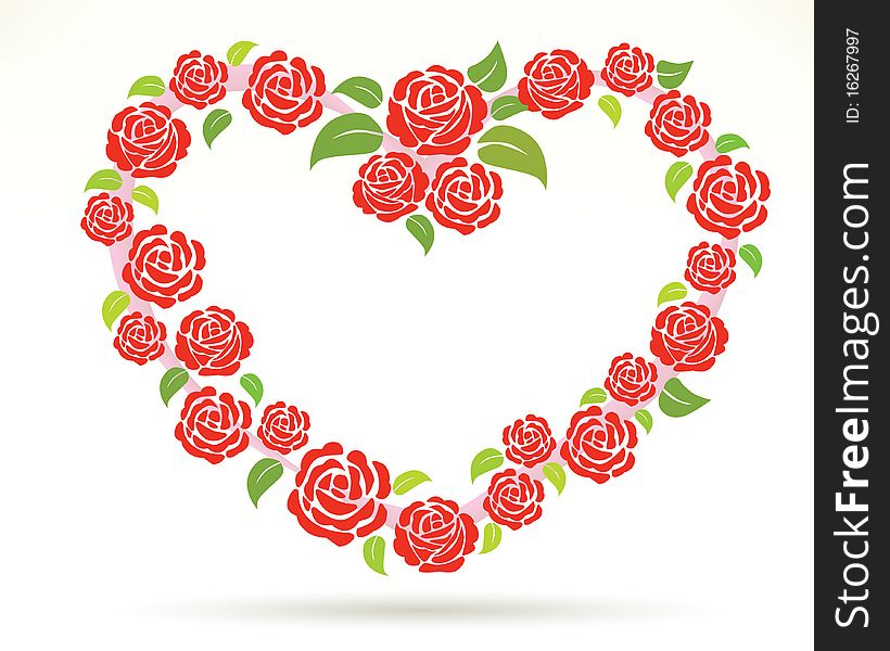 Wreath of red roses arranged in a heart shape to give the romantic atmosphere. Wreath of red roses arranged in a heart shape to give the romantic atmosphere