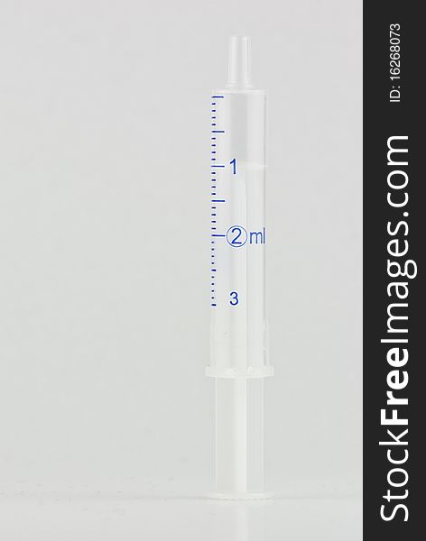Three mililitre syringe  on white background