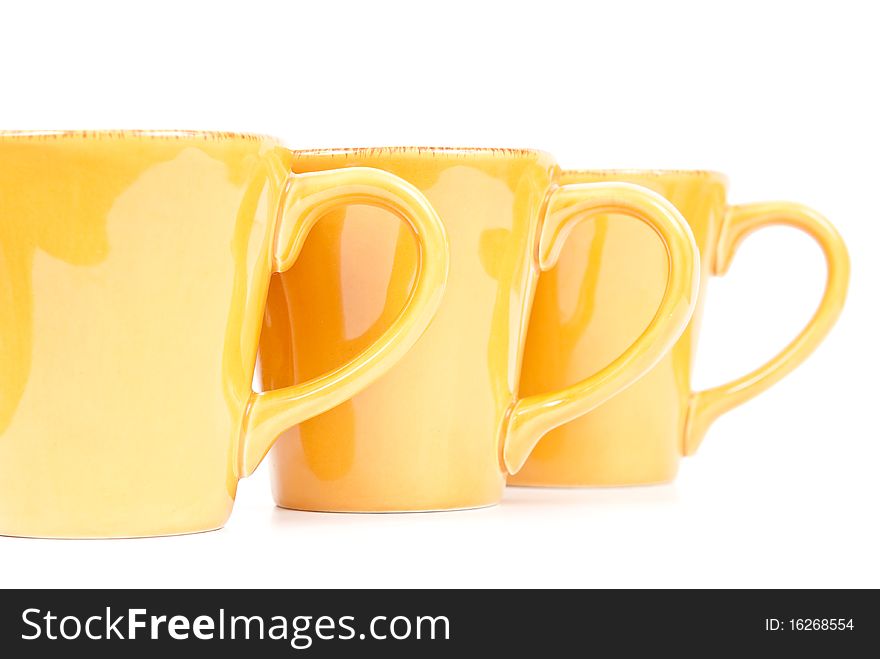 Three Coffee Mugs On White Backdrop