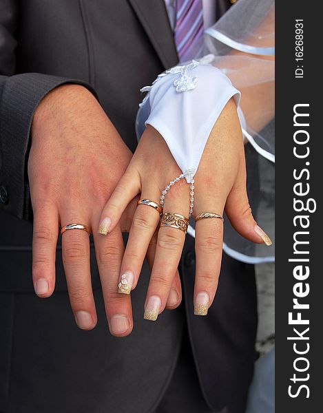 Married couple hands with golden rings