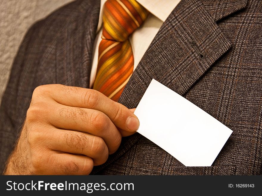 Businessman with a Businesscard detail. Businessman with a Businesscard detail