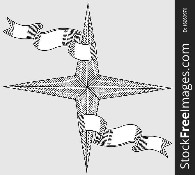 Wind rose hand drawing black and white