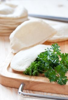 Pita Bread With Parsley Royalty Free Stock Photography