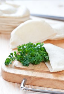 Pita Bread With Parsley Stock Photo Pita Bread With Parsley Stock Photo