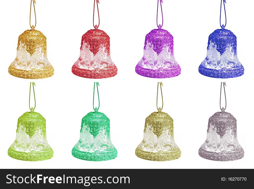 A set of colored bells on white