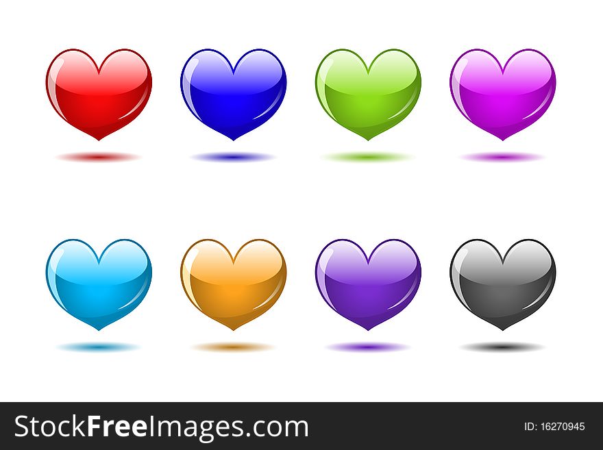 Colored glossy hearts. Web icons set