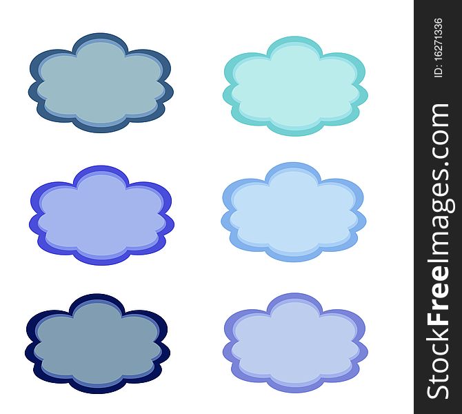 Set of 6 clouds in different shades of blue.