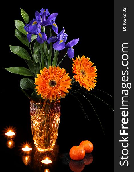 Bouquet of flowers isolated on black background