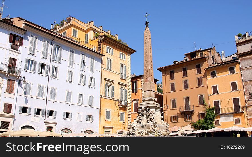 Pantheon, Detail of fountain on Piazza della Rotonda in Rome, Italy