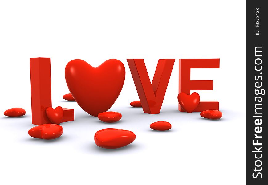 Love 3d text with hearts isolated over a white background